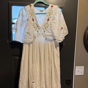 Embroidered White Dress with Floral Accents